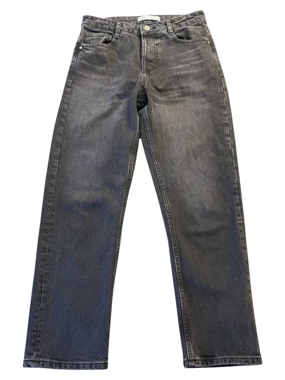 Zara Faded Black Button Fly High-Rise Boyfriend Ankle Jeans (6x28)